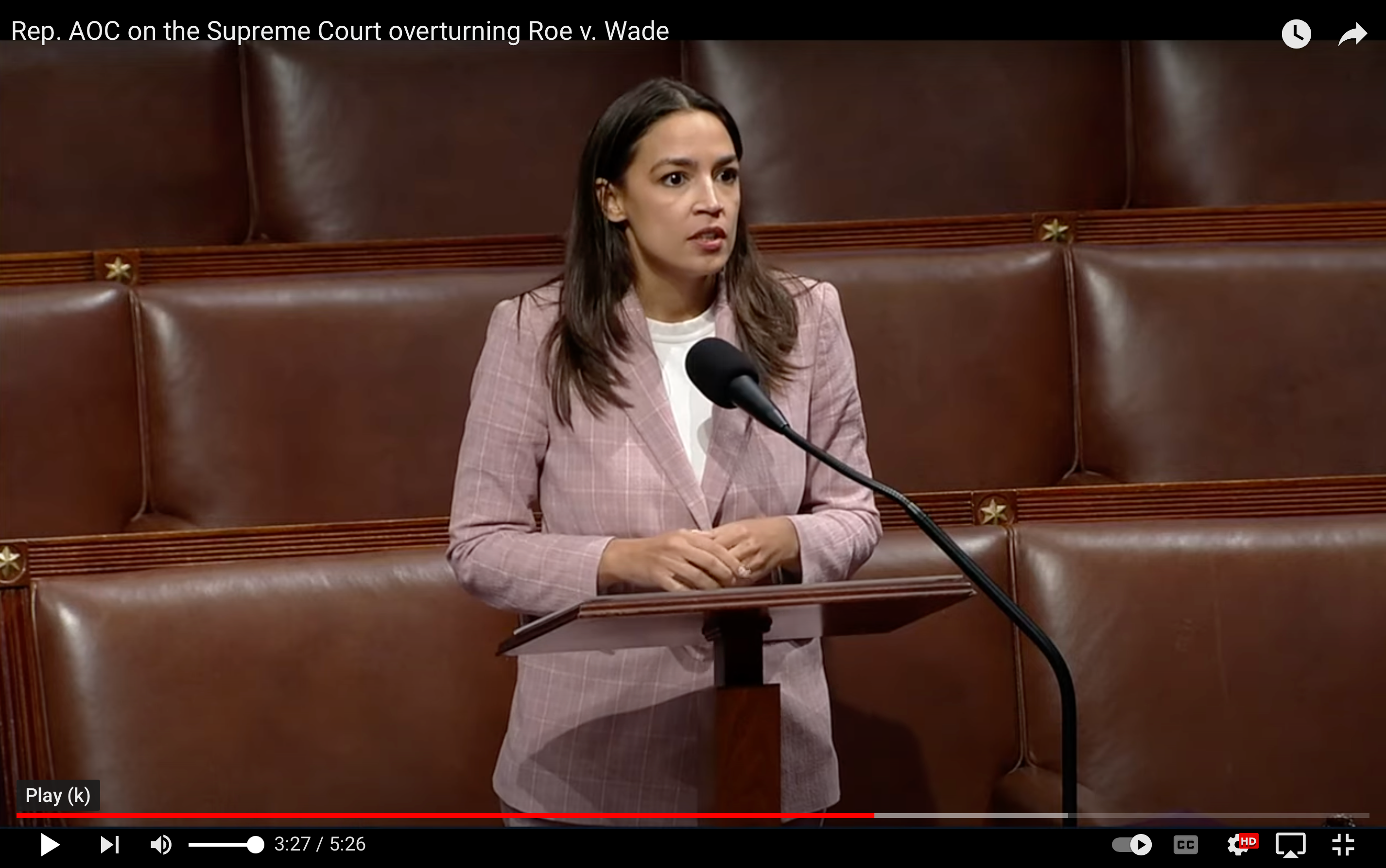 Screenshot of Rep. AOC's floor speech on Roe v. Wade