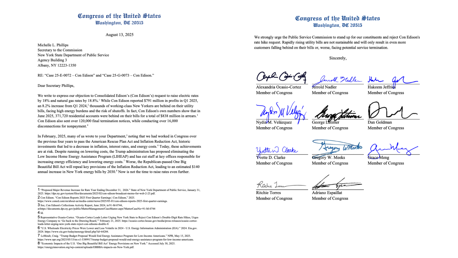 Letter Rep. AOC Led to NY State Urging them to reject ConEdison's rate hikes